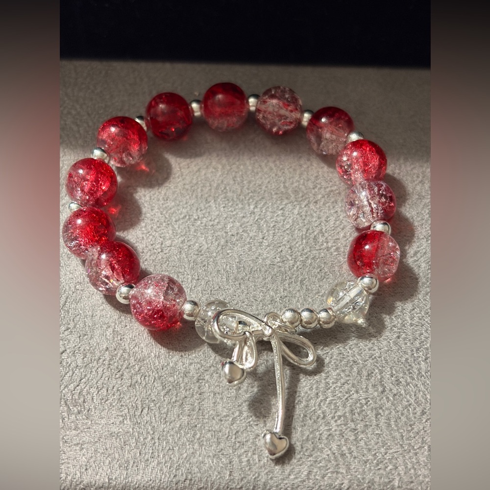 Source Unknown Red and Silver Charm Bracelet